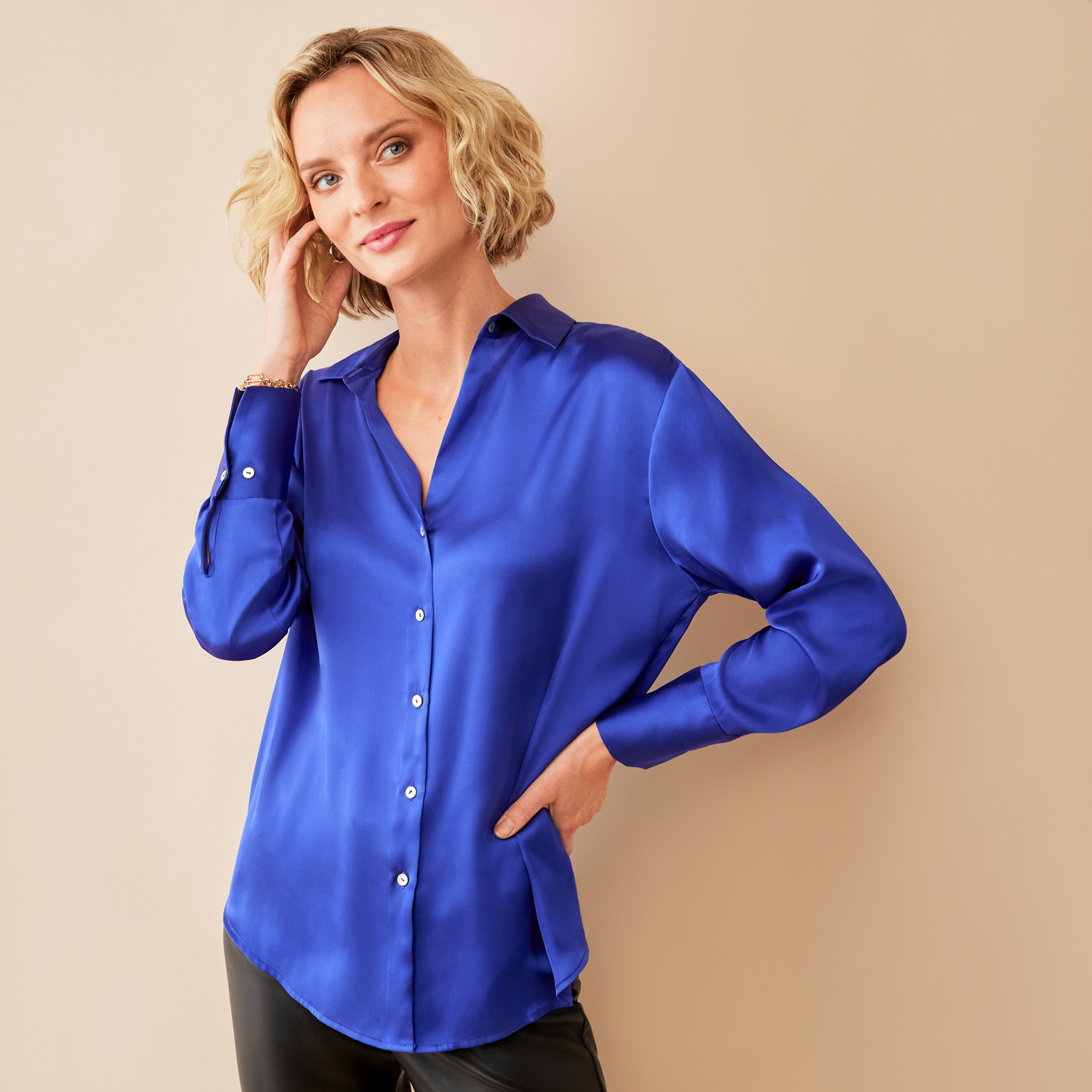Satin Button Front Top