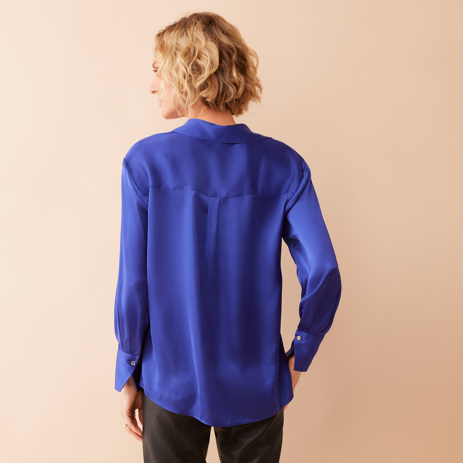 Satin Button Front Top Back View
