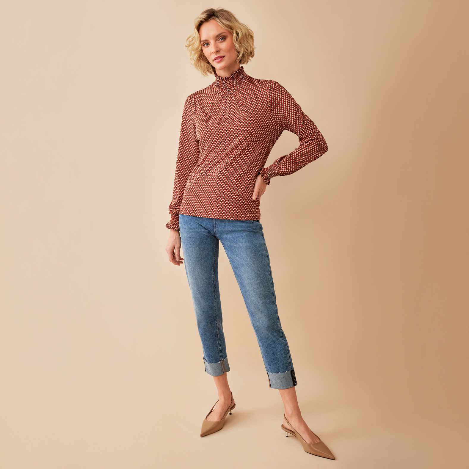Smock Neck Printed Top Full Body