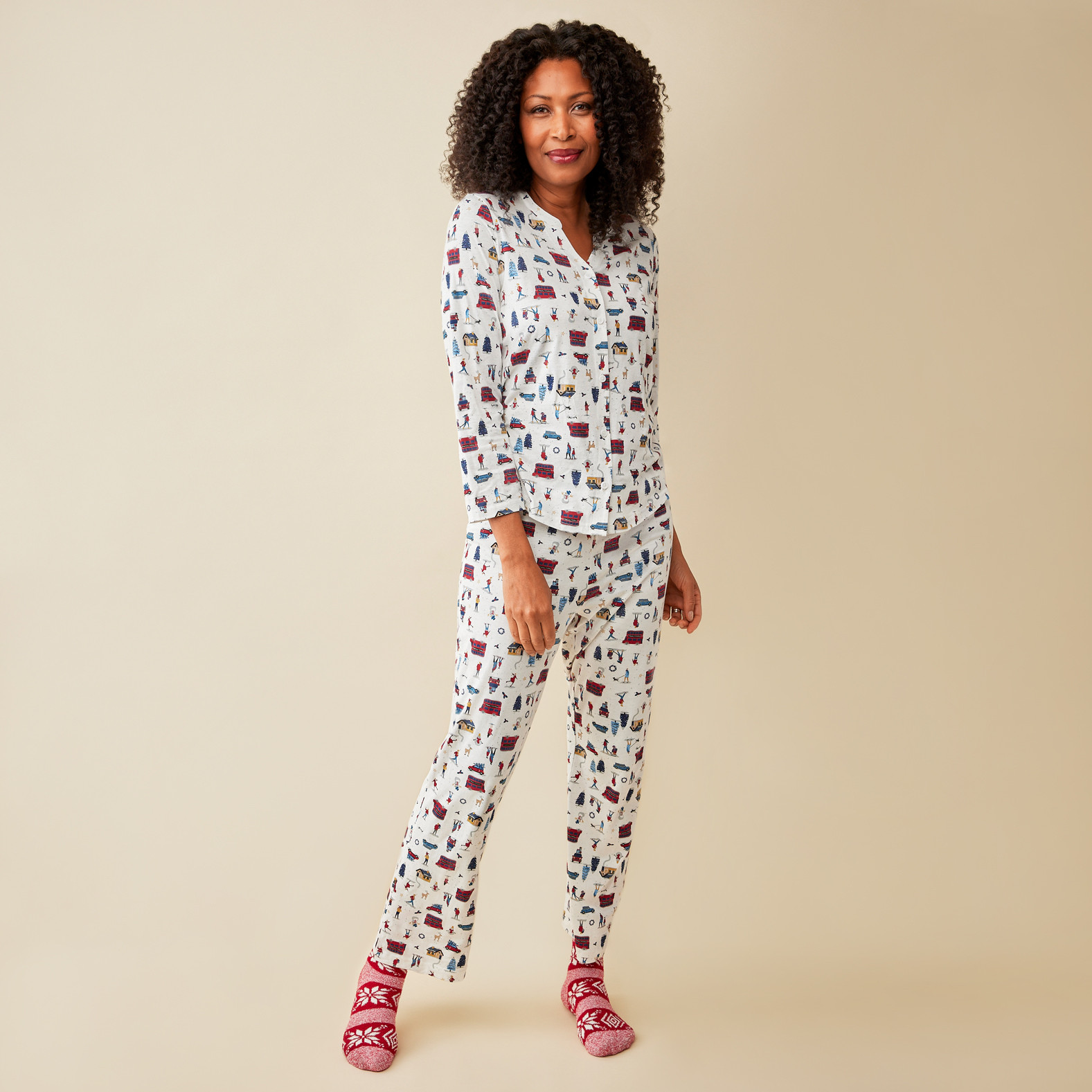 Festive Village Print Pyjama Set Full Body