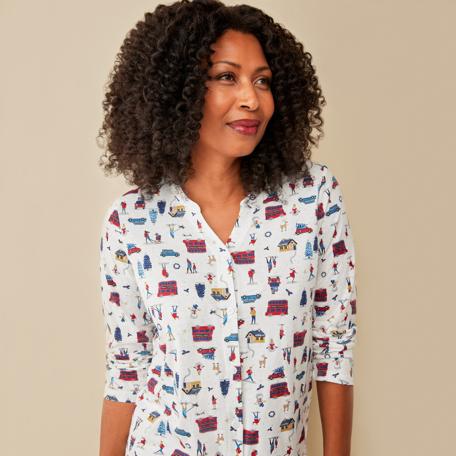 Festive Village Print Pyjama Set Close up