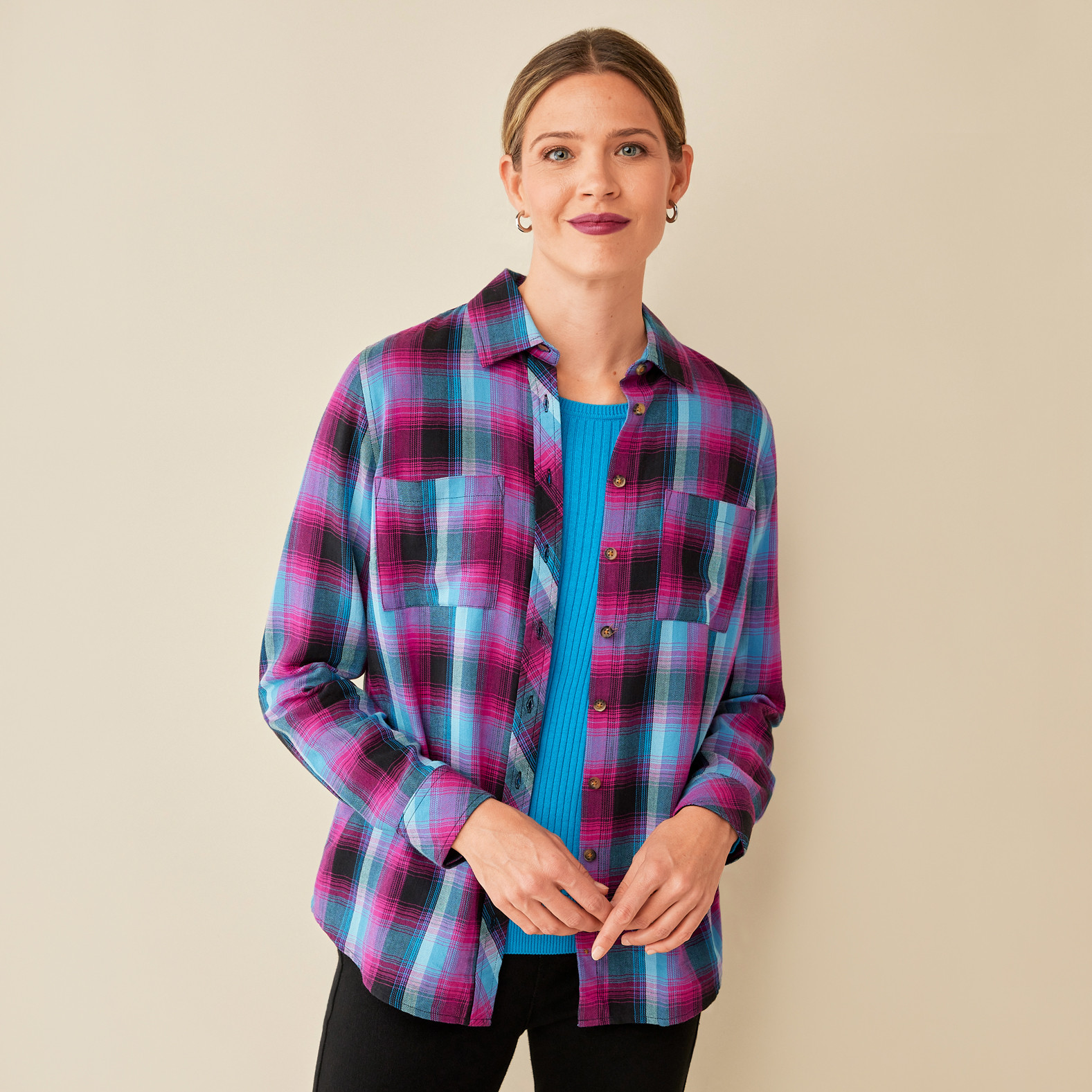 Bright Plaid Shirt-Half Body