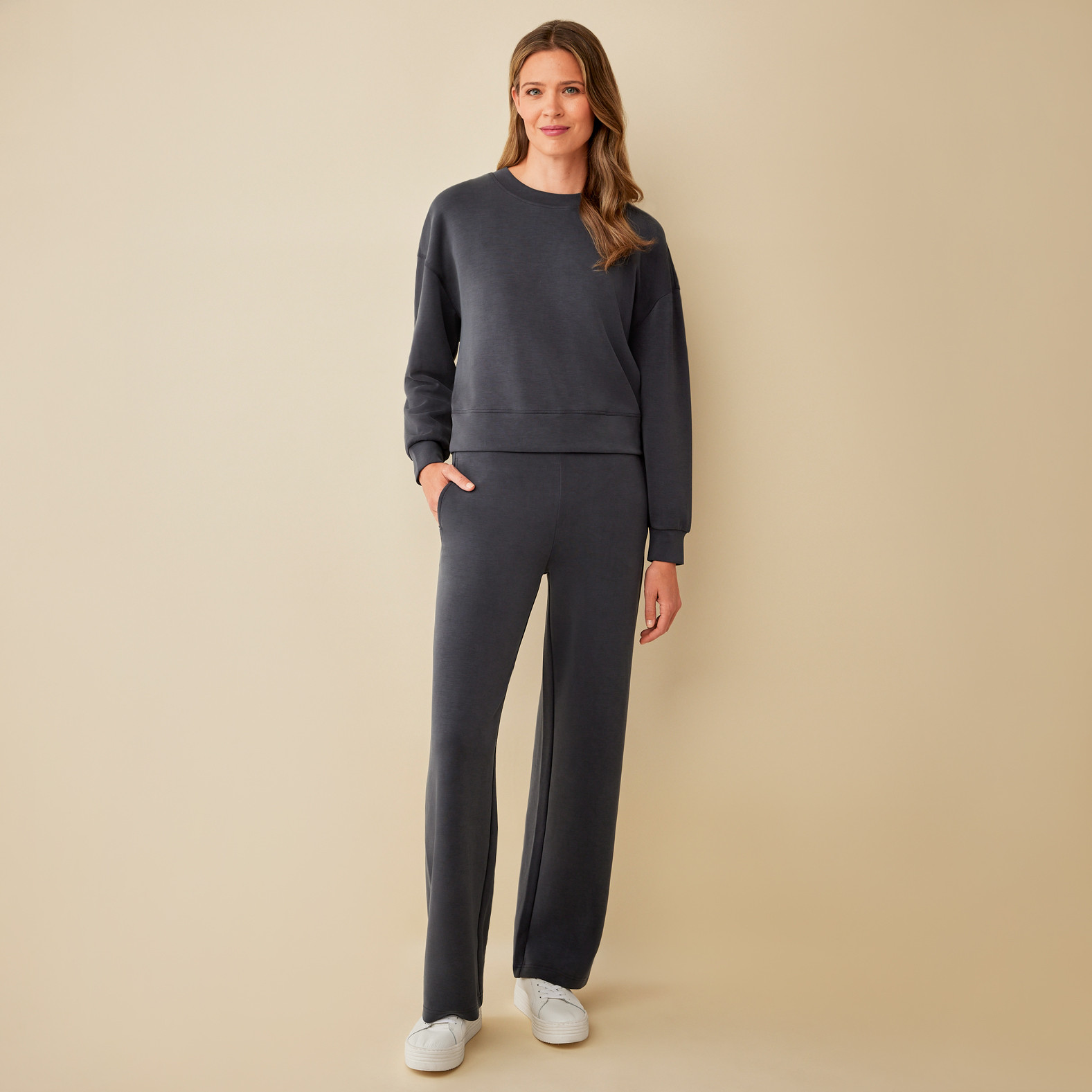 Cropped Crewneck Sweater Full Body Untucked
