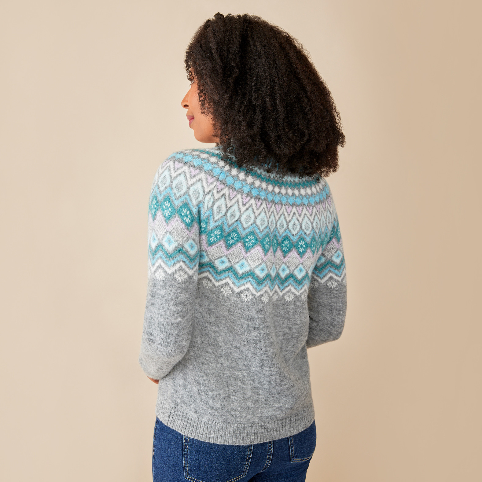 Grey Fairisle Mockneck Sweater-Back View