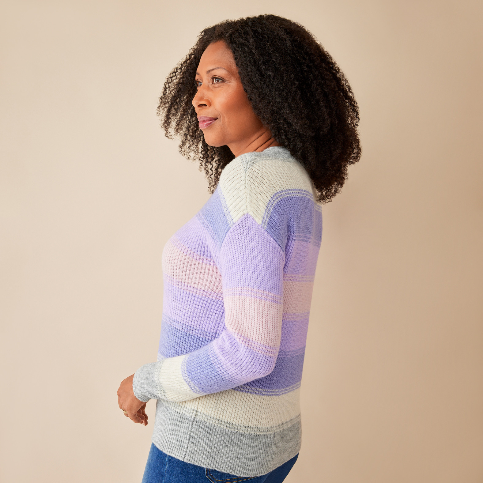 Pastel Stripes Crewneck Sweater-Side View