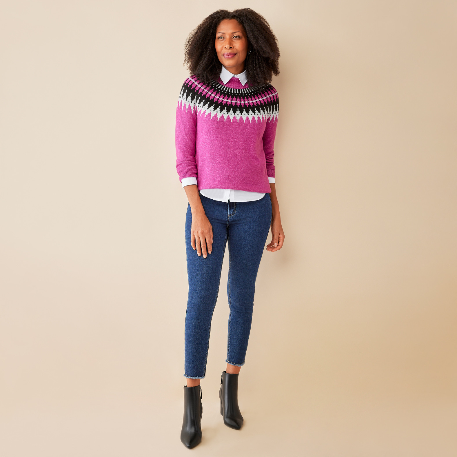 Pink Fairisle Mockneck Sweater-Full Body