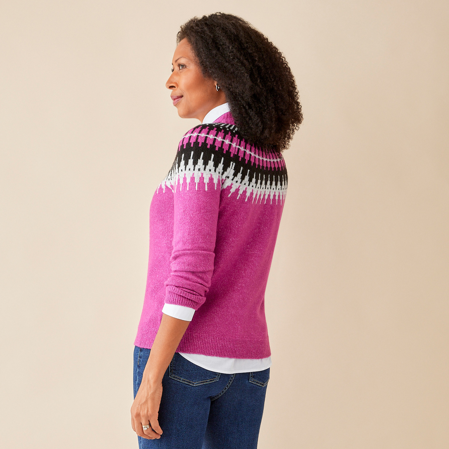 Pink Fairisle Mockneck Sweater-Side View