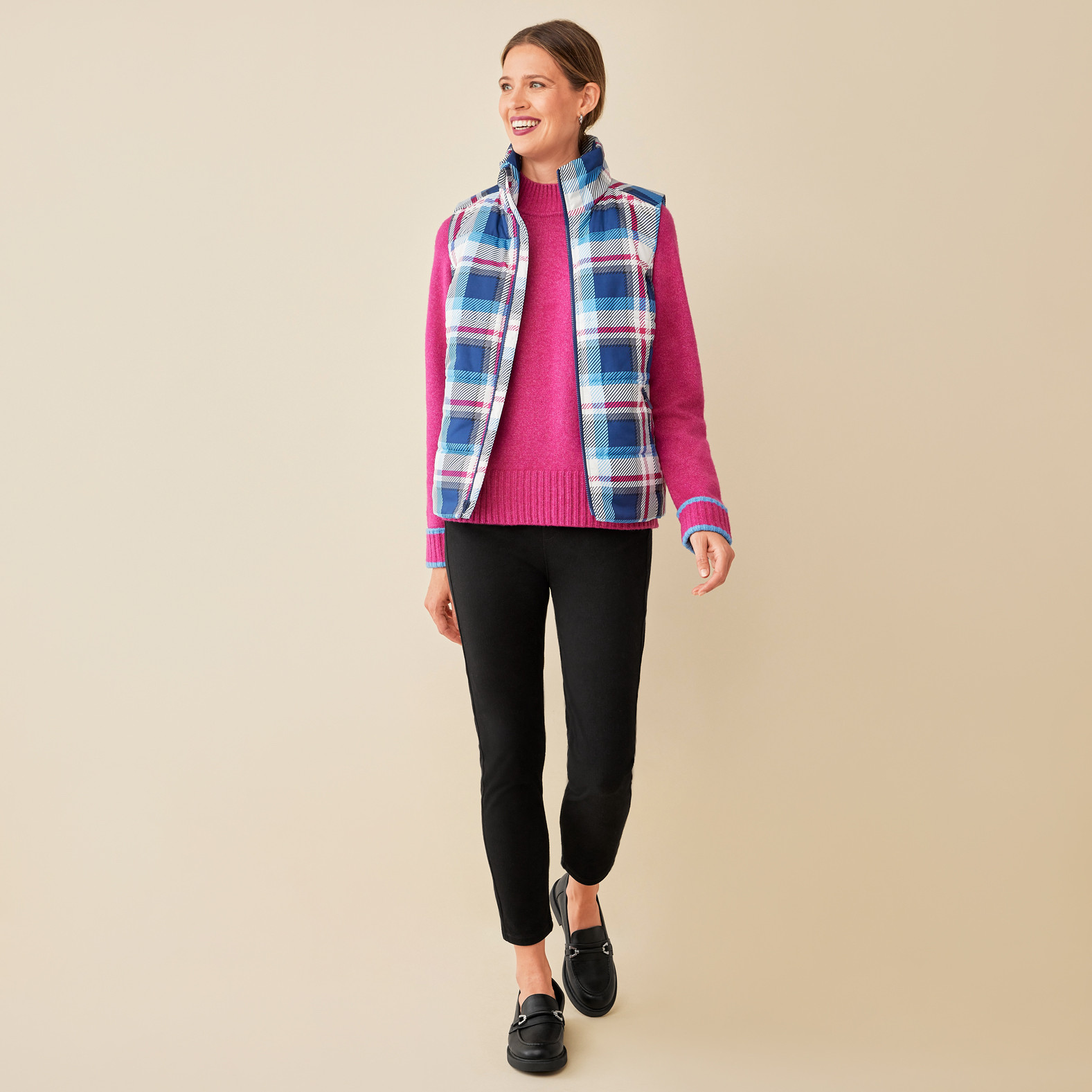 Quilted Plaid Vest-Full Body