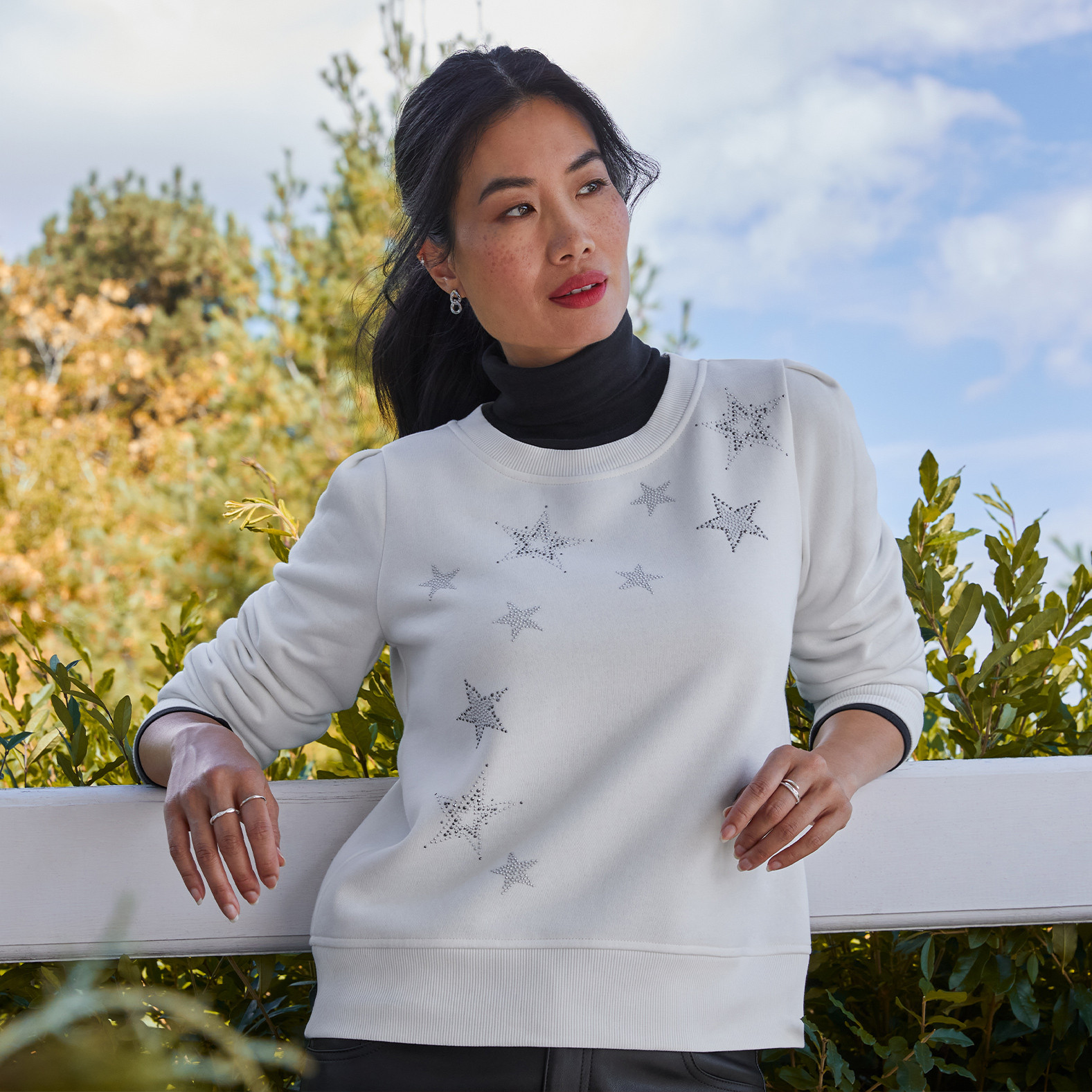 Star Studded Puff Sleeve Sweatshirt