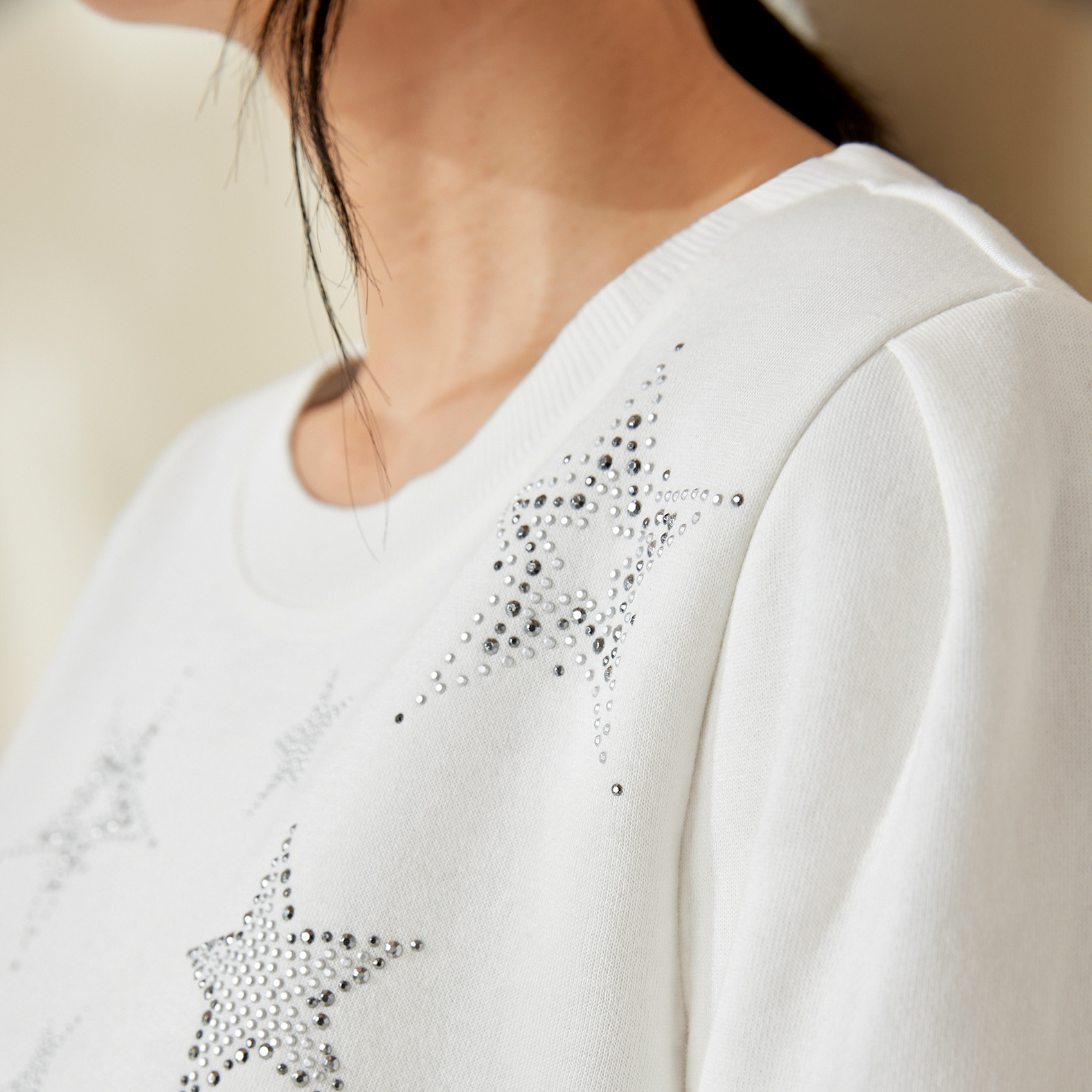 Star Studded Puff Sleeve Sweatshirt Close up