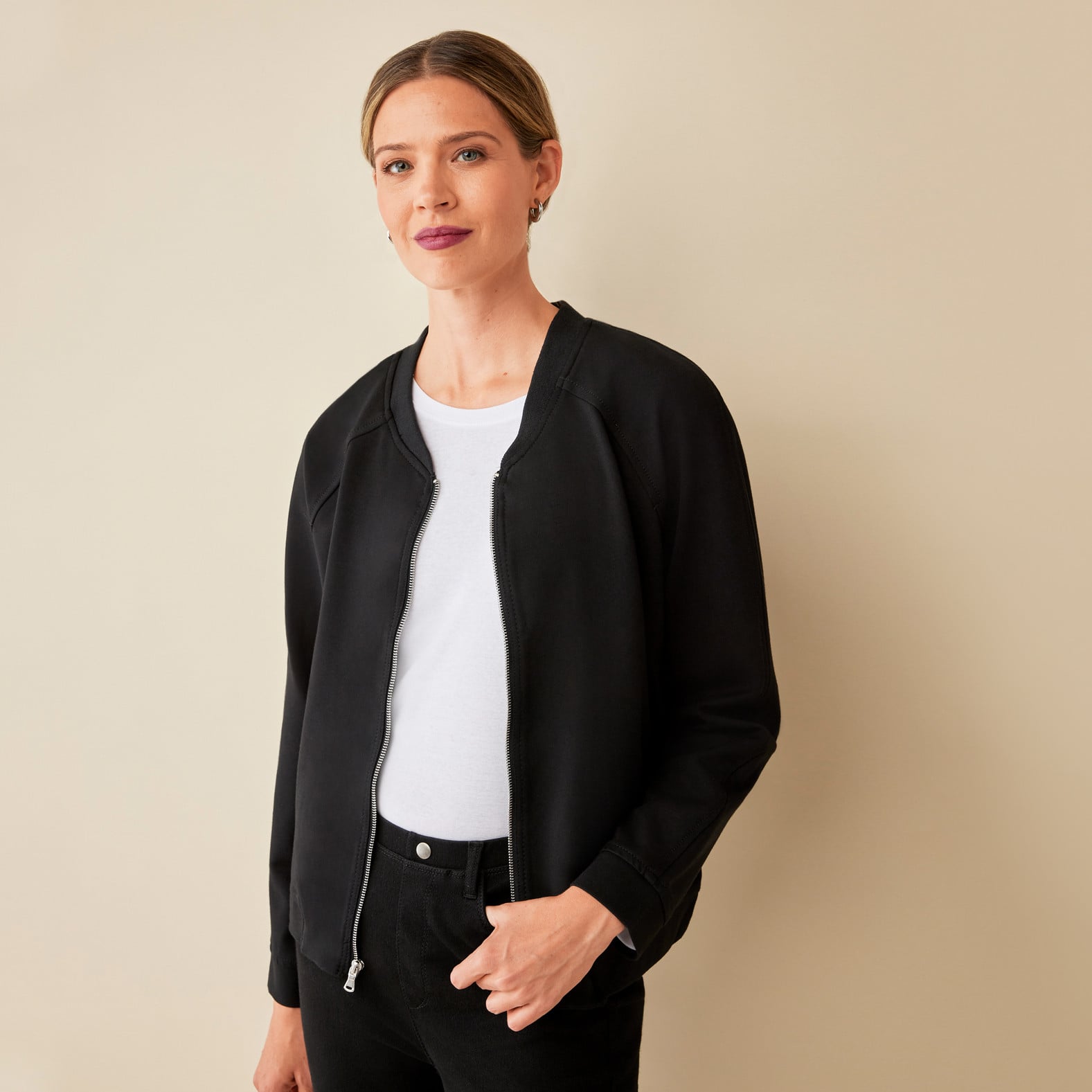 Black Bomber Jacket-Half Body