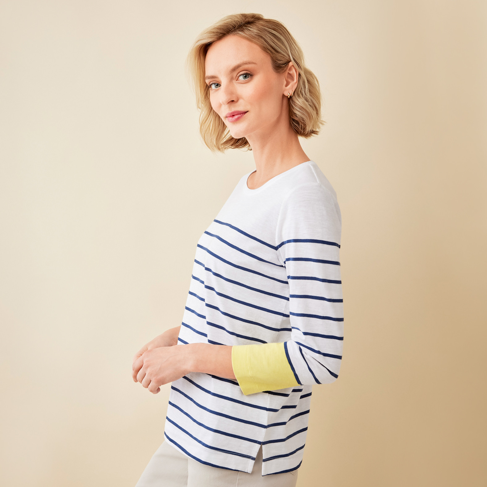 3/4 Sleeve Striped Jersey Tee
