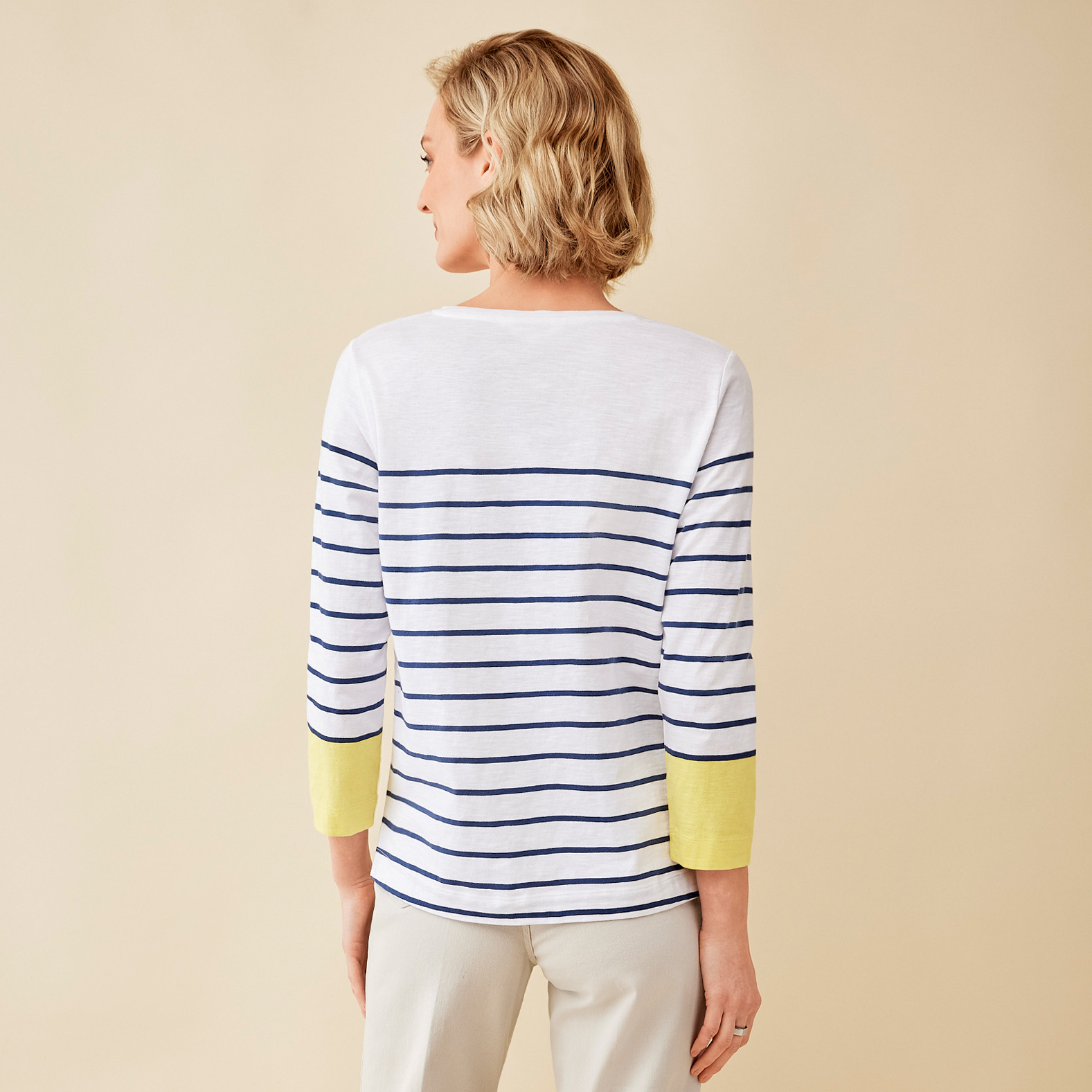 3/4 Sleeve Striped Jersey Tee Back View