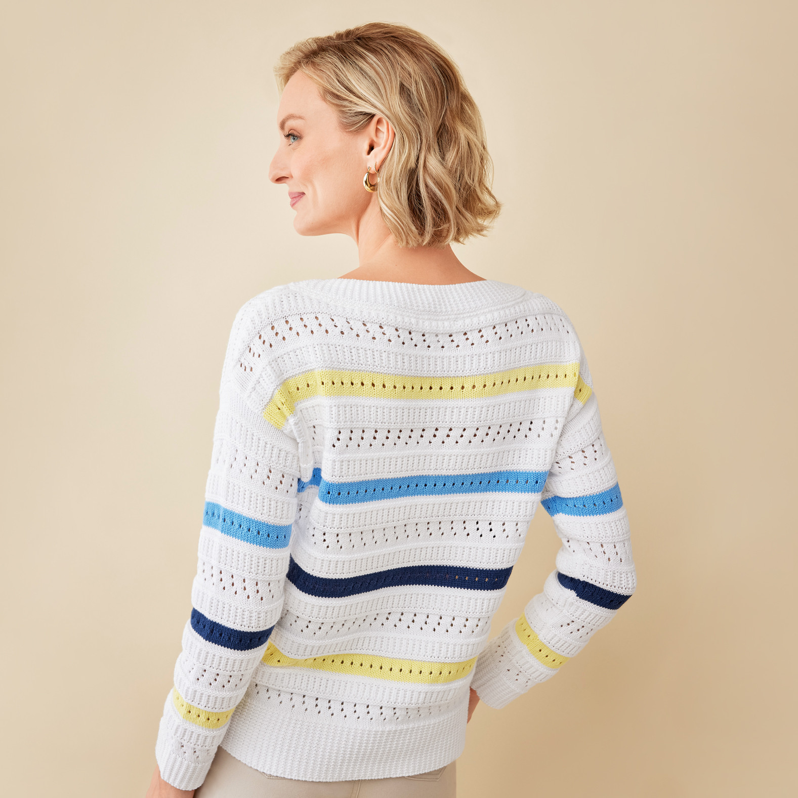 Boatneck Striped Pointelle Sweater Back View