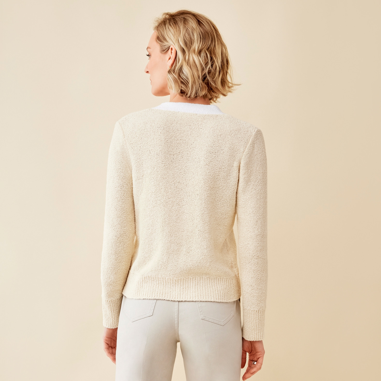Button Up Cardigan Back View - Dune Beige