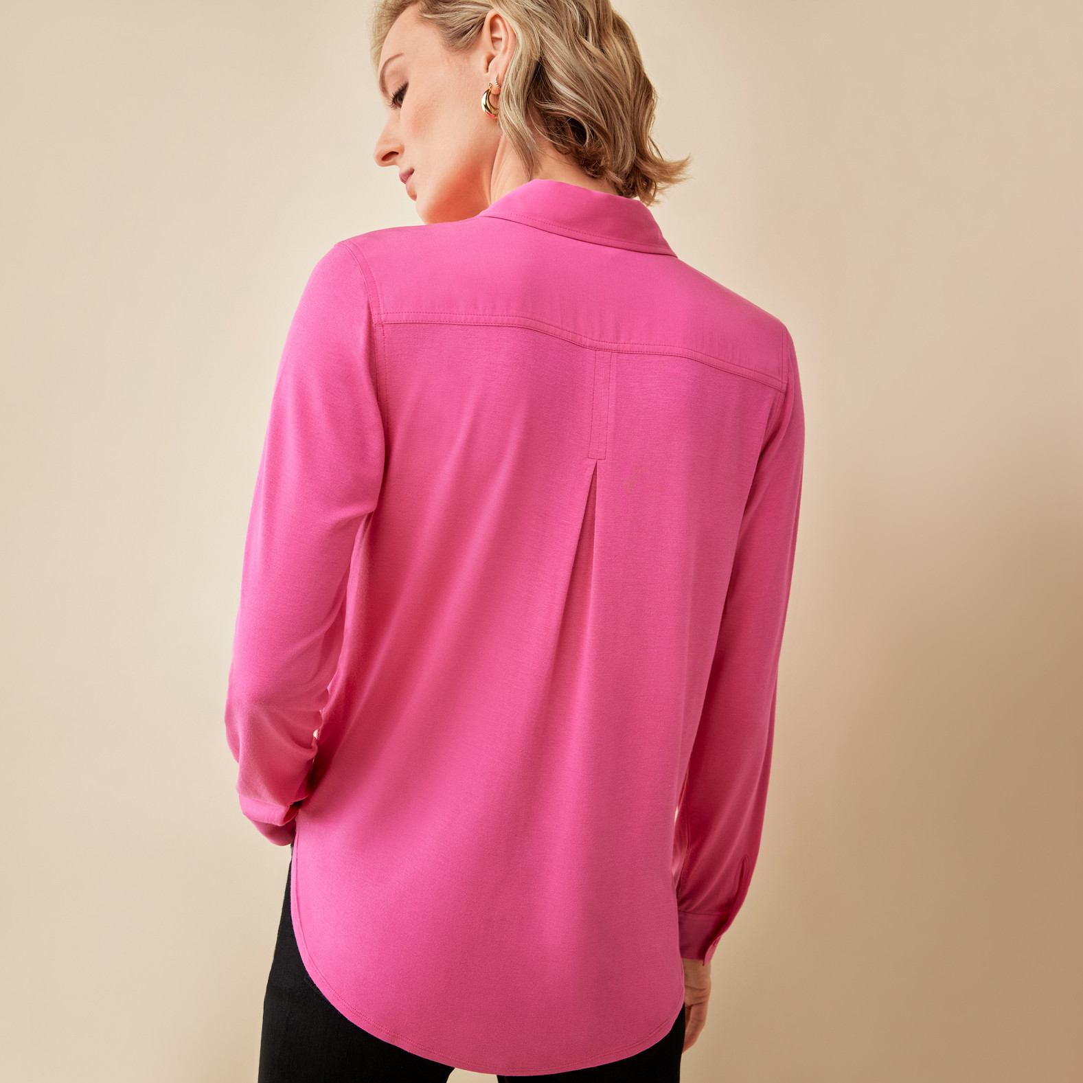Classic Button Down Shirt Back View- Azalea Pink