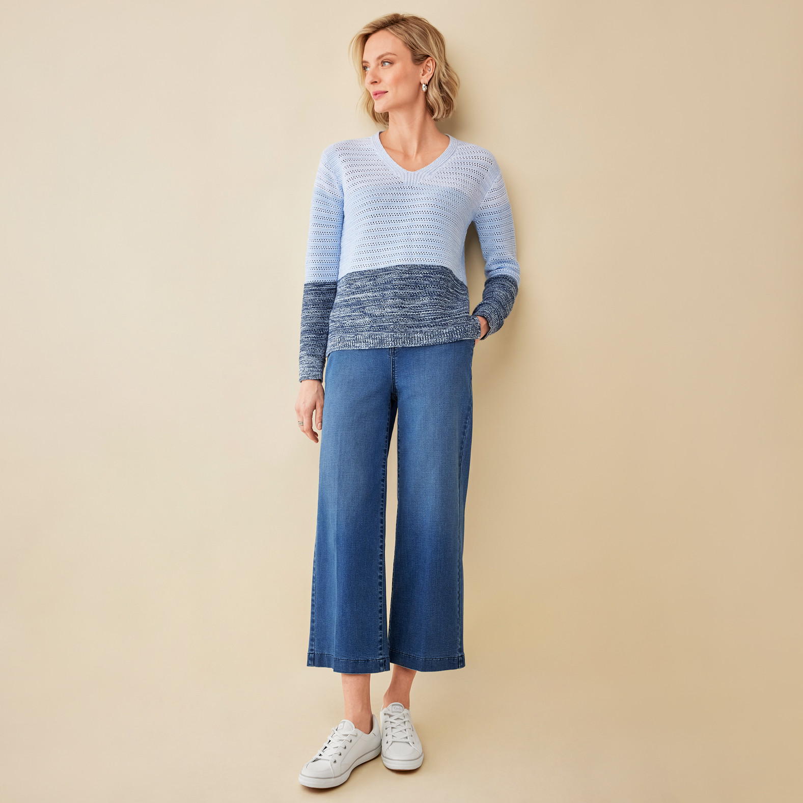 Knit V-Neck Sweater - Full Body