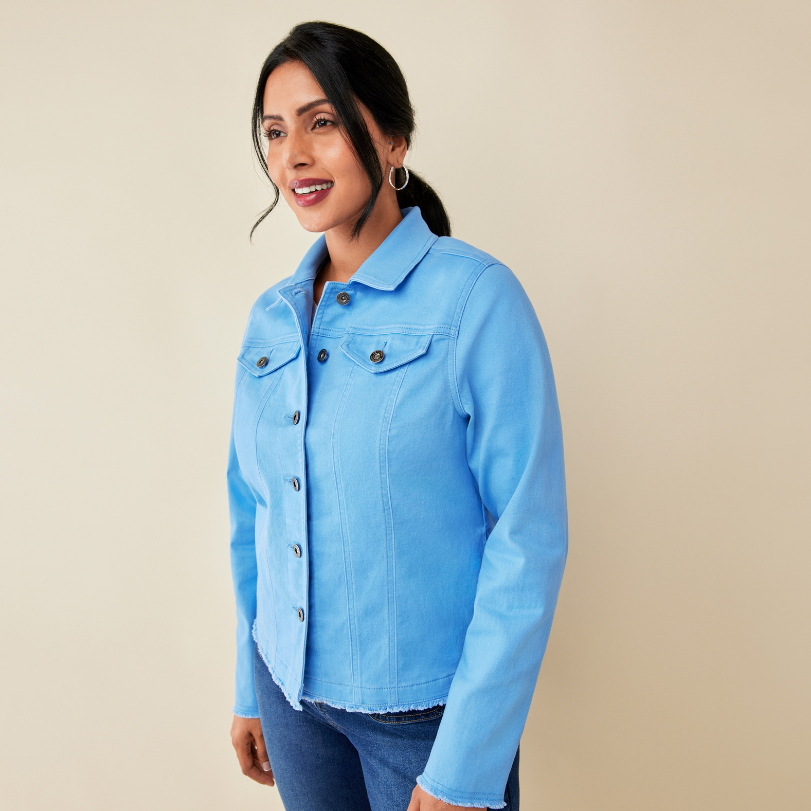 Microsand Jacket with Frayed Hem Half Body - Blue
