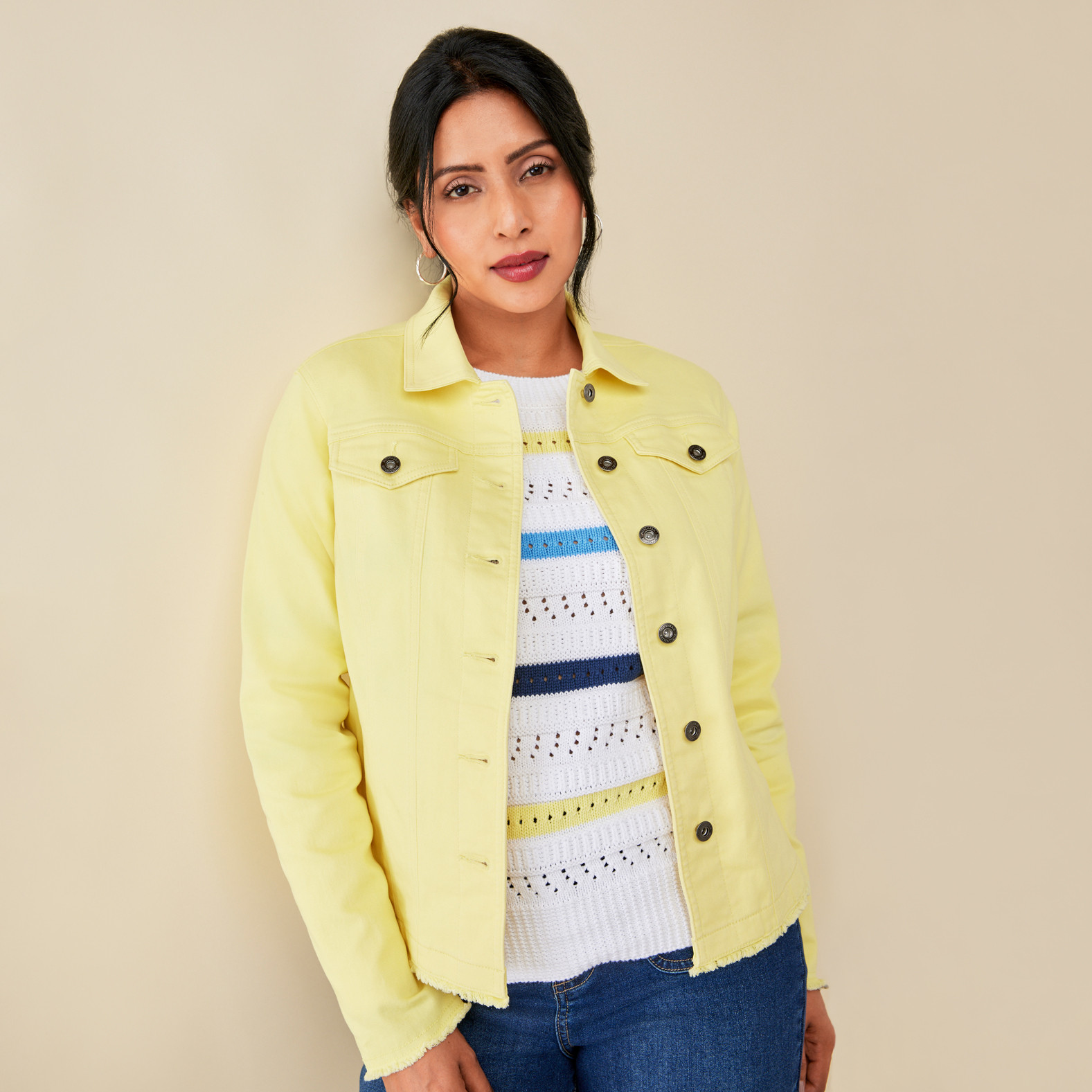 Microsand Jacket with Frayed Hem - Yellow