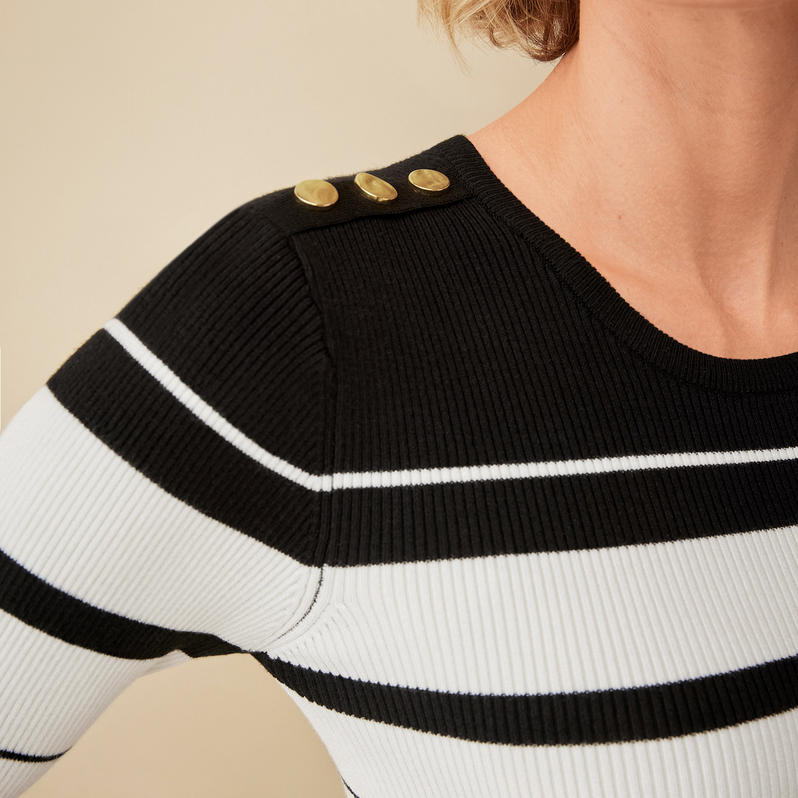 Striped Rib Knit Sweater Close Up - Deep Grey