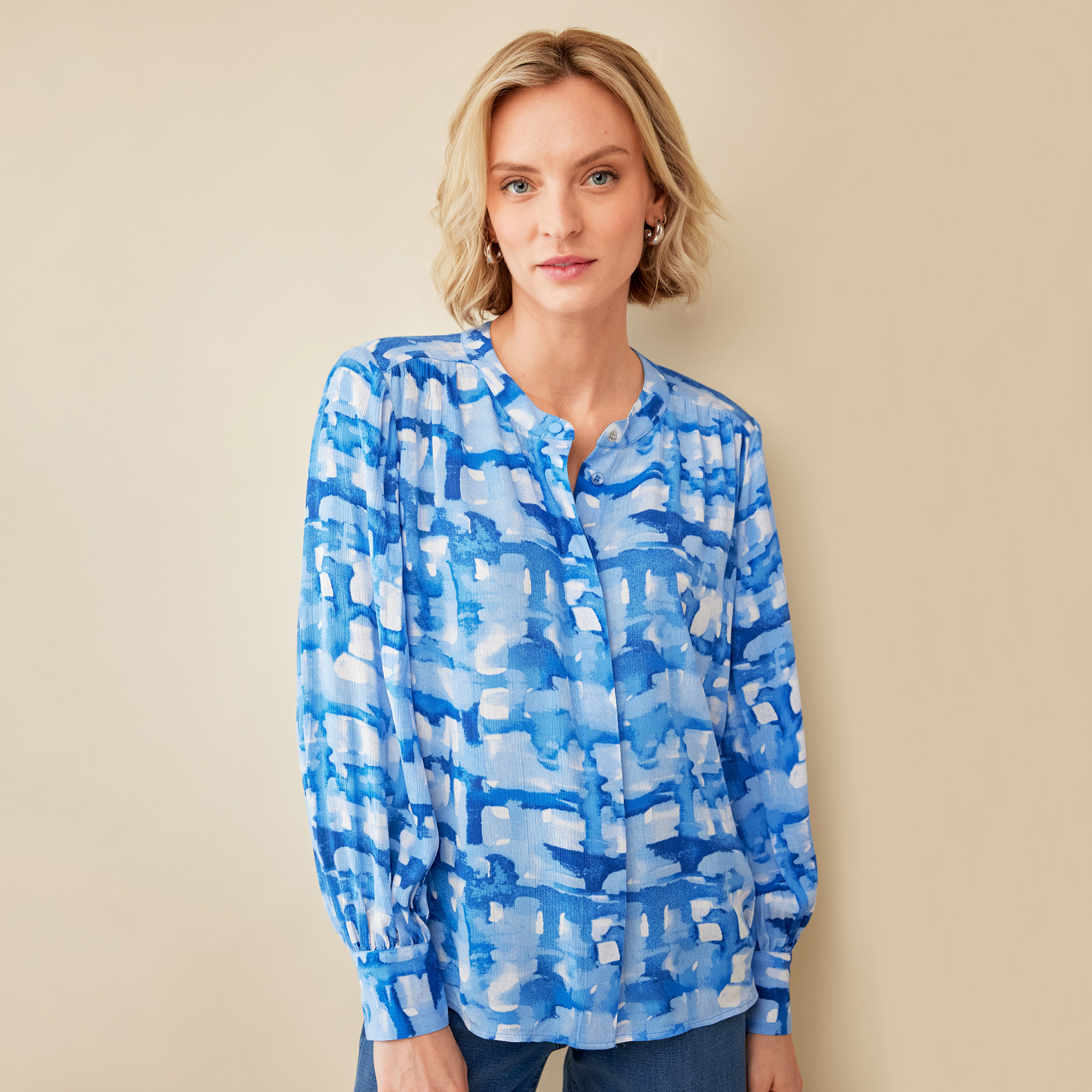 Abstract Print Button Down Shirt- Half Body