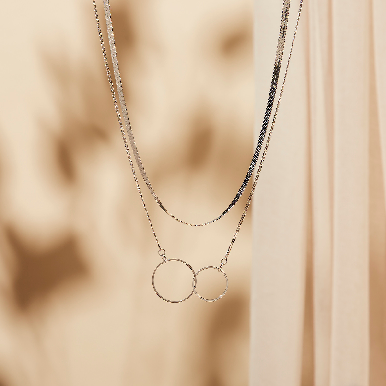 2-Row Necklace with Joined Circle Pendant