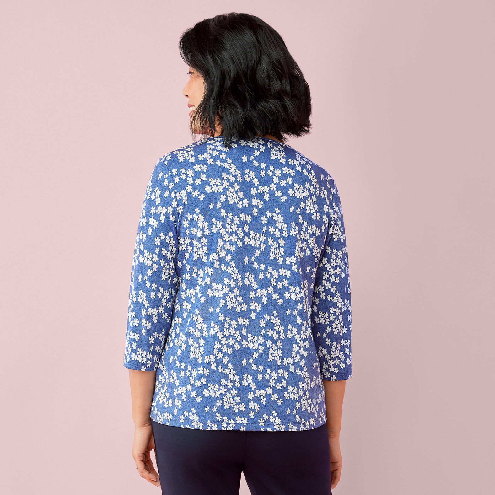 Petite - Floating Flowers Crewneck Top Back View