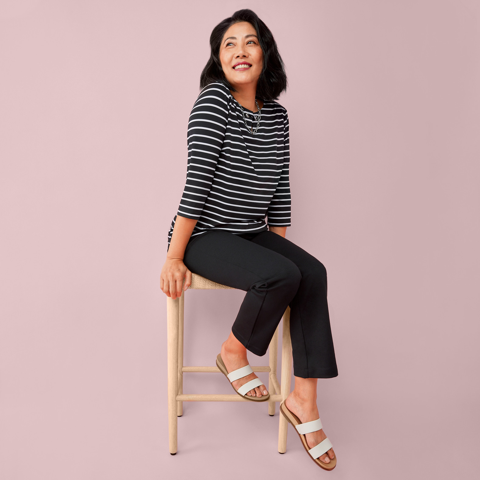 Petite - Keyhole Striped Top Full Body