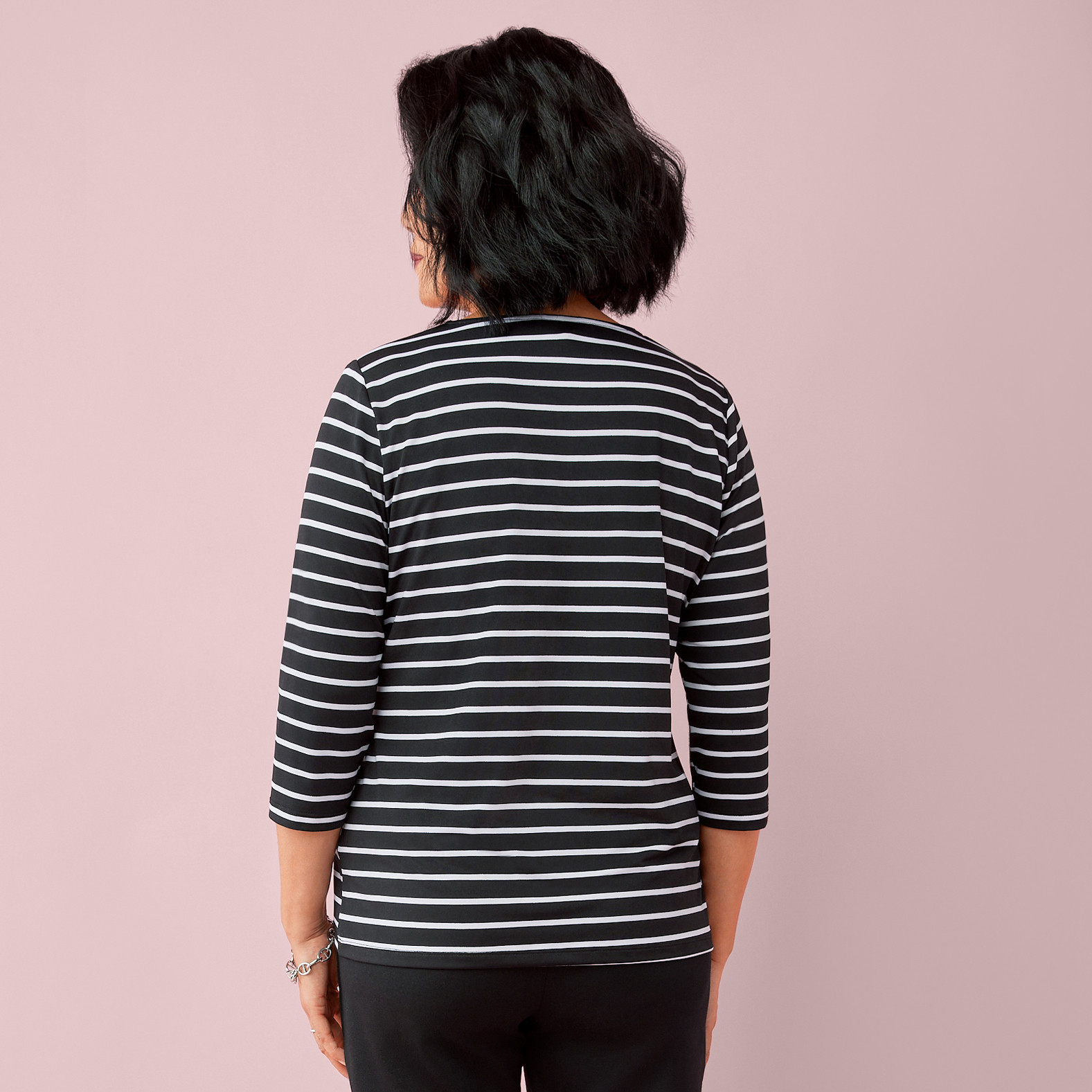 Petite - Keyhole Striped Top Back View