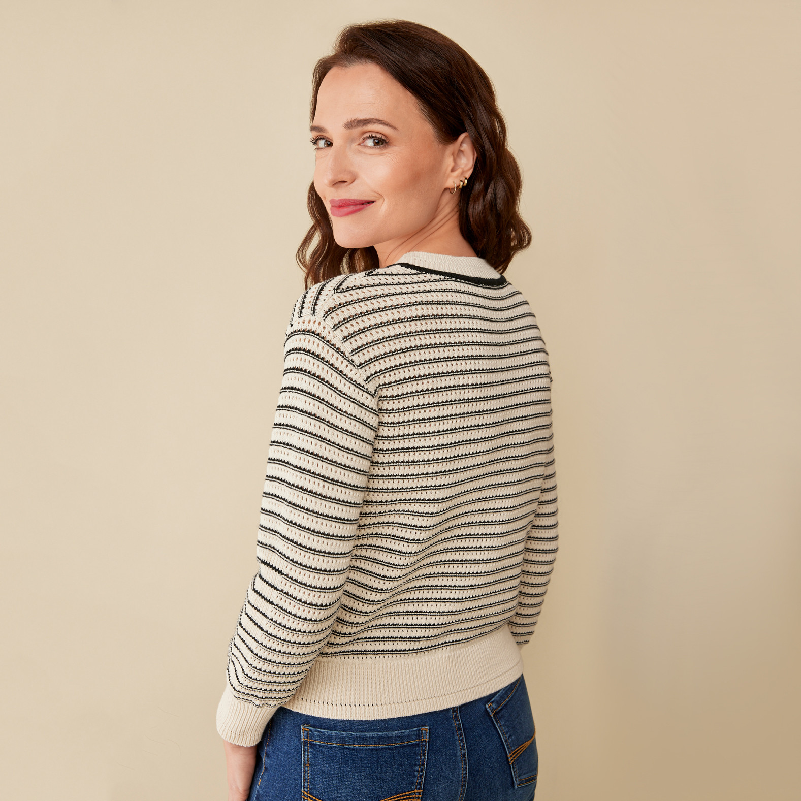 Petite - Pointelle Striped Sweater Back View