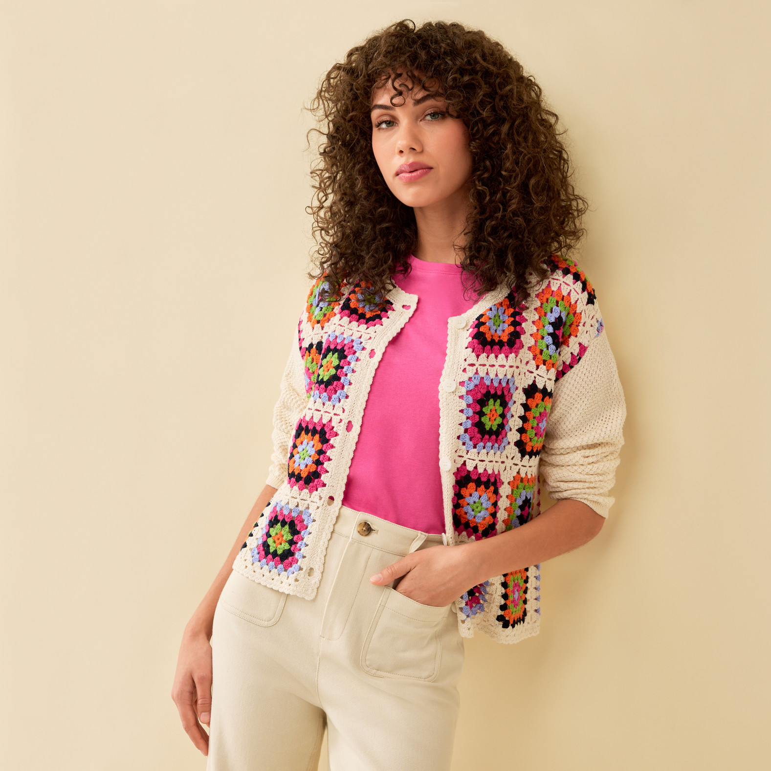 Square Pattern Knit Cardigan