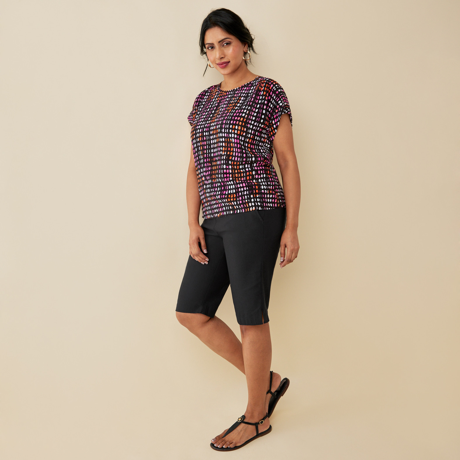 Patterned Scoopneck Top Full Body