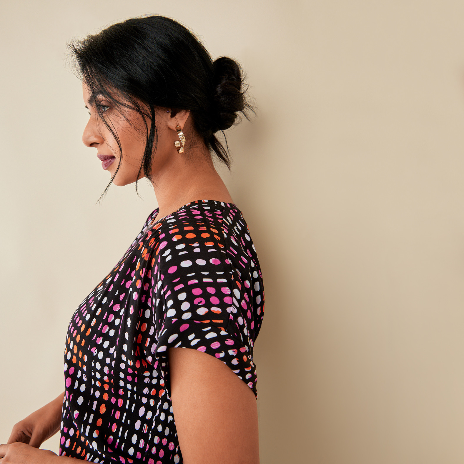 Patterned Scoopneck Top Side View