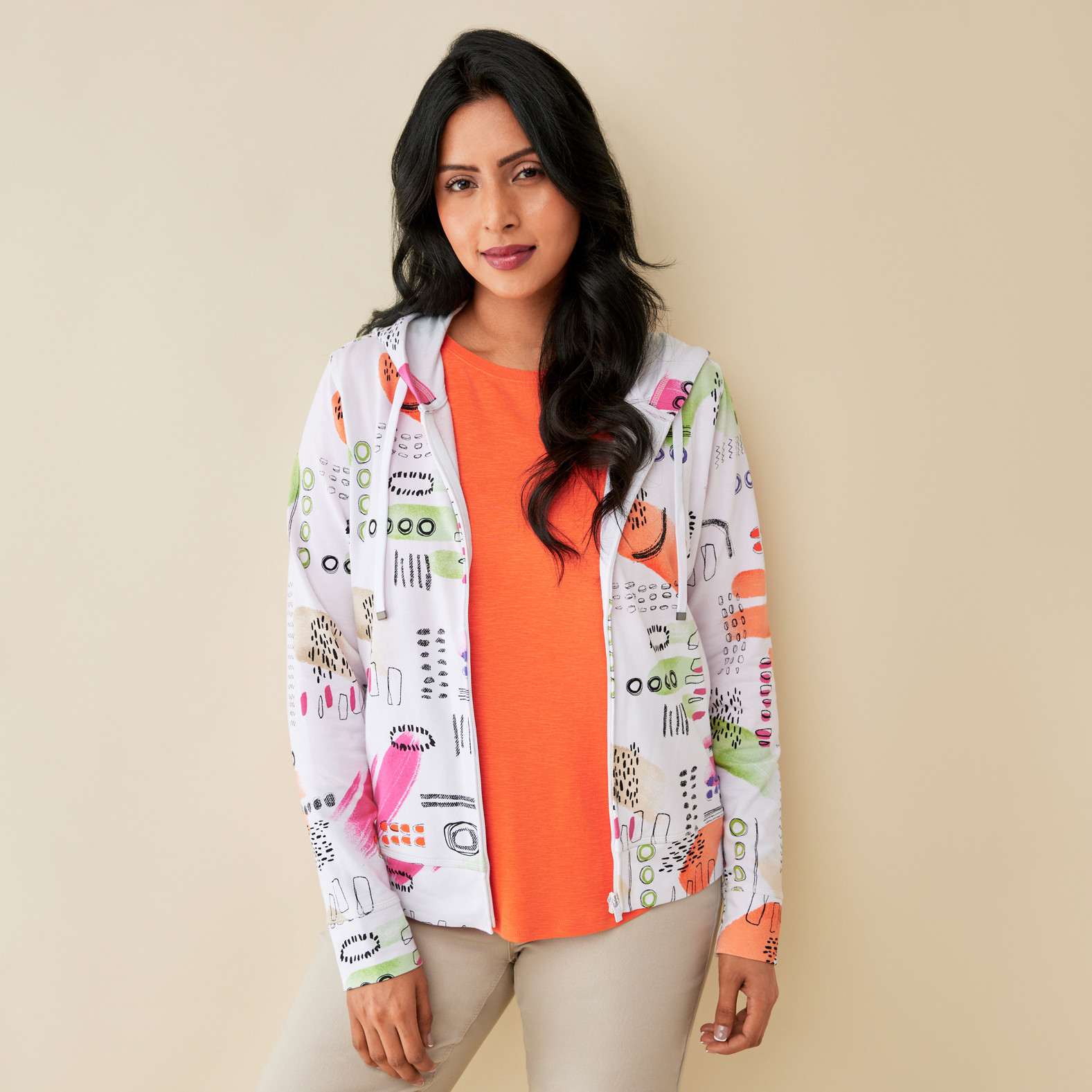 Patterned Zip Hoodie
