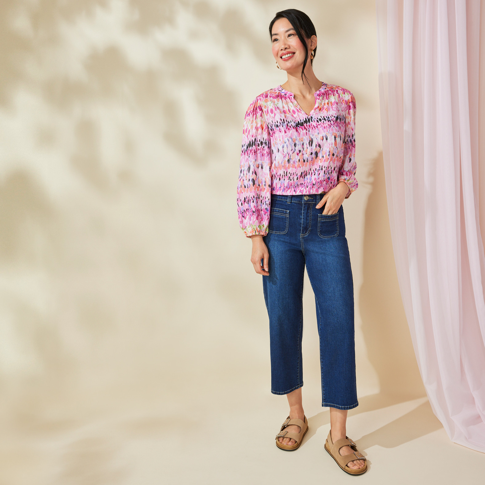Watercolour Y-Neck Top Full Body