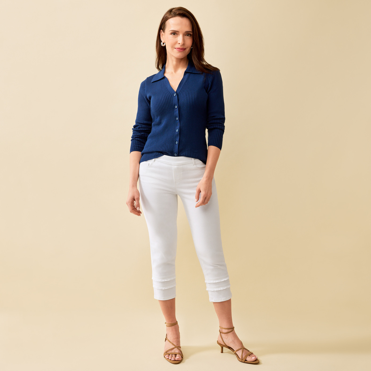 White Comfort Crop with Fray Detail - Full Body