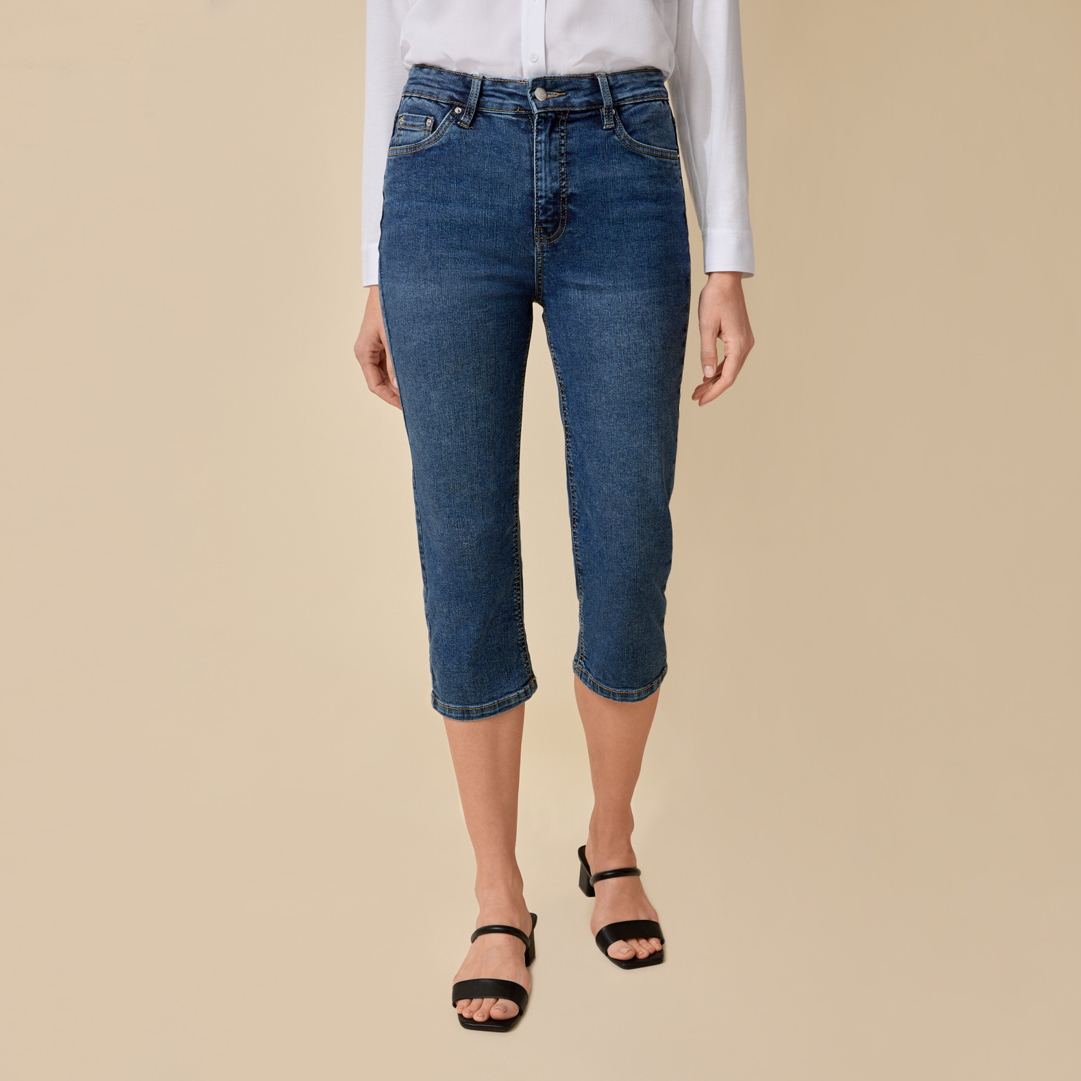 Straight Leg Denim Capris-Front View