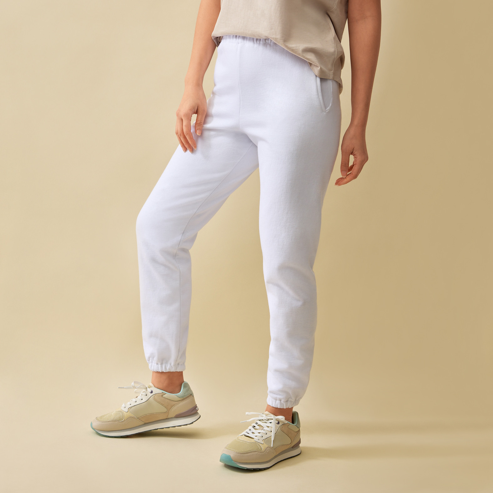 Fleece Jogger Side View - White