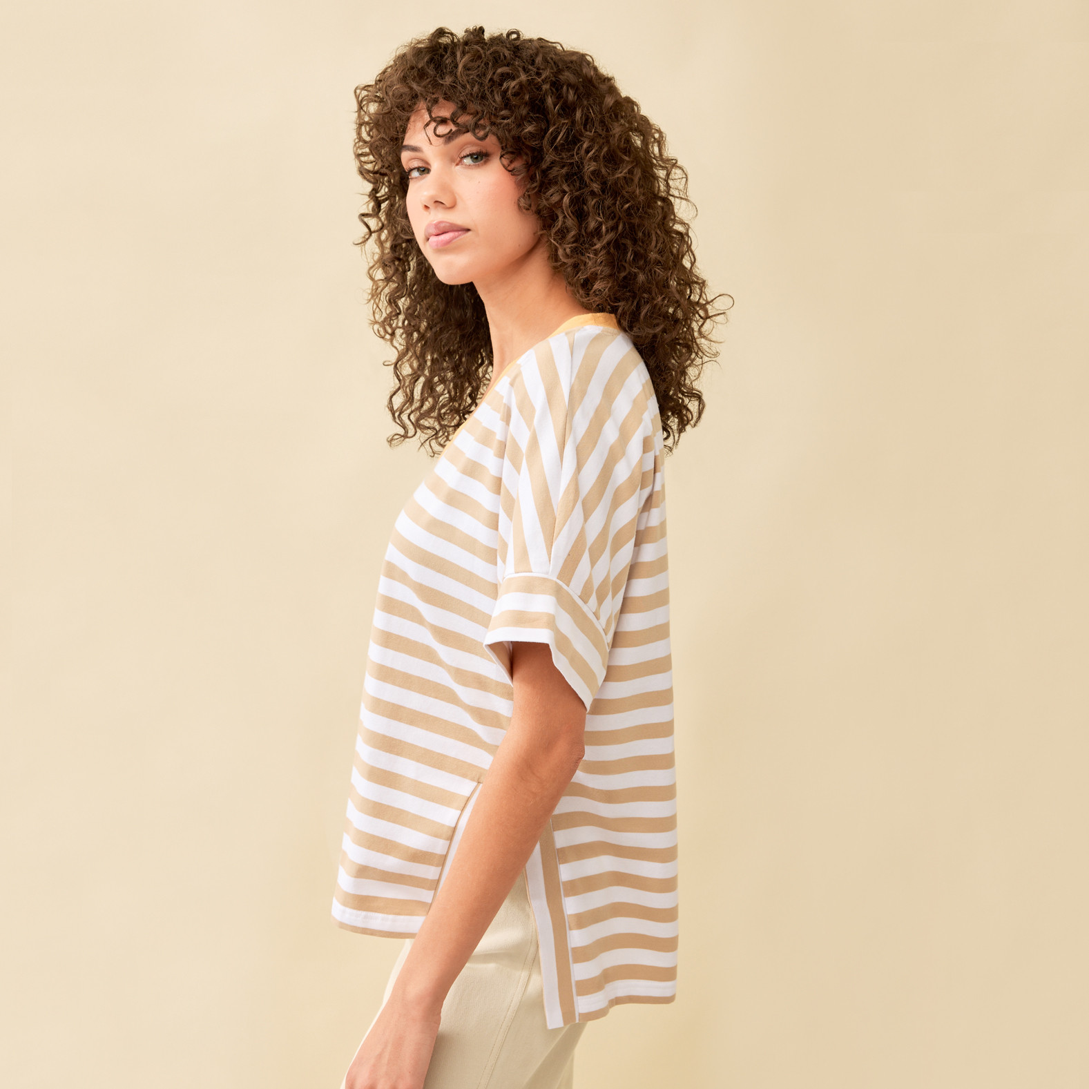 Flowy Striped V-Neck Tee Side View