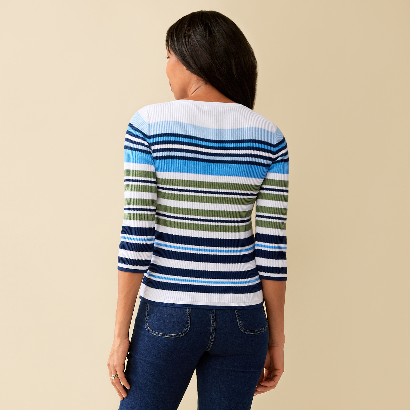 Petite - Boatneck Striped Top Back View