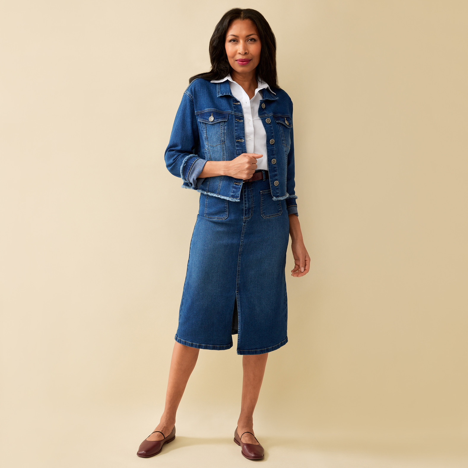 Raw Hem Short Denim Jacket  Full Body