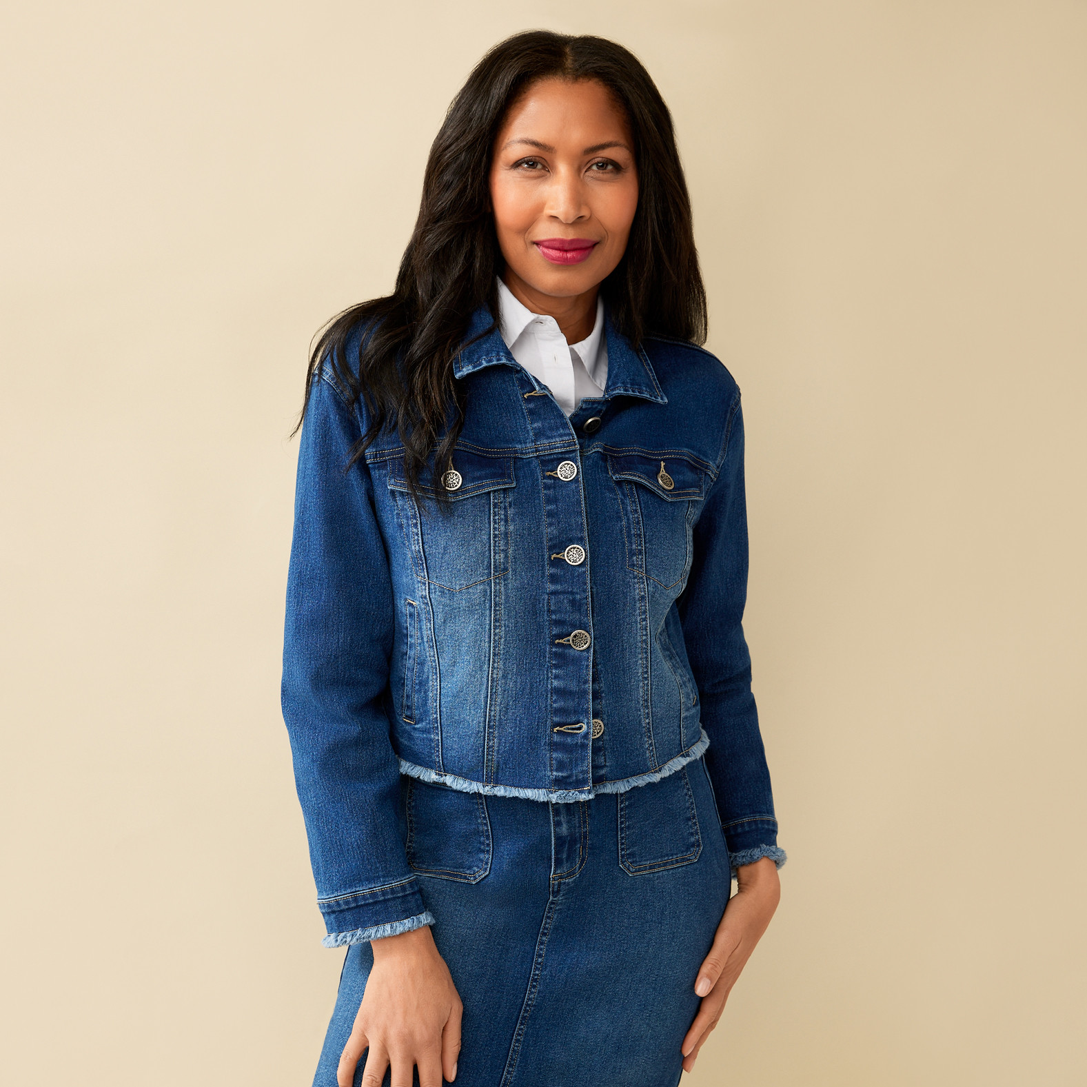 Raw Hem Short Denim Jacket  Buttoned Up