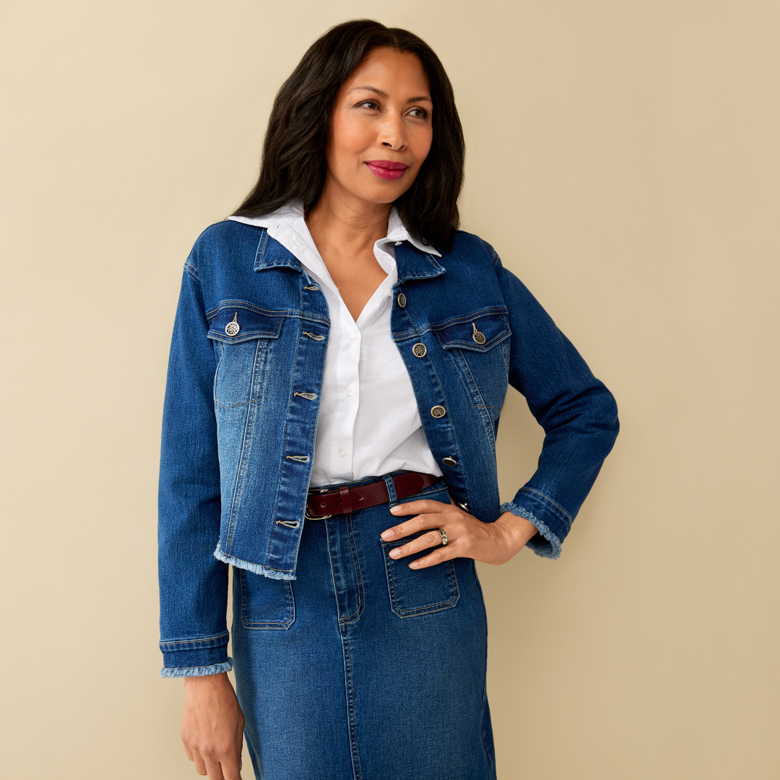 Raw Hem Short Denim Jacket  Half Body