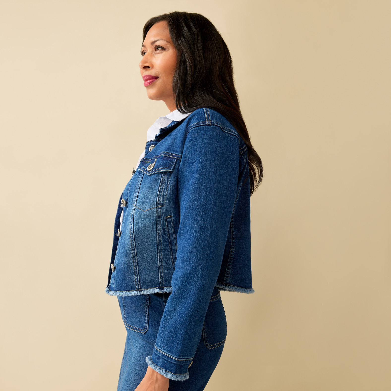 Raw Hem Short Denim Jacket  Side View
