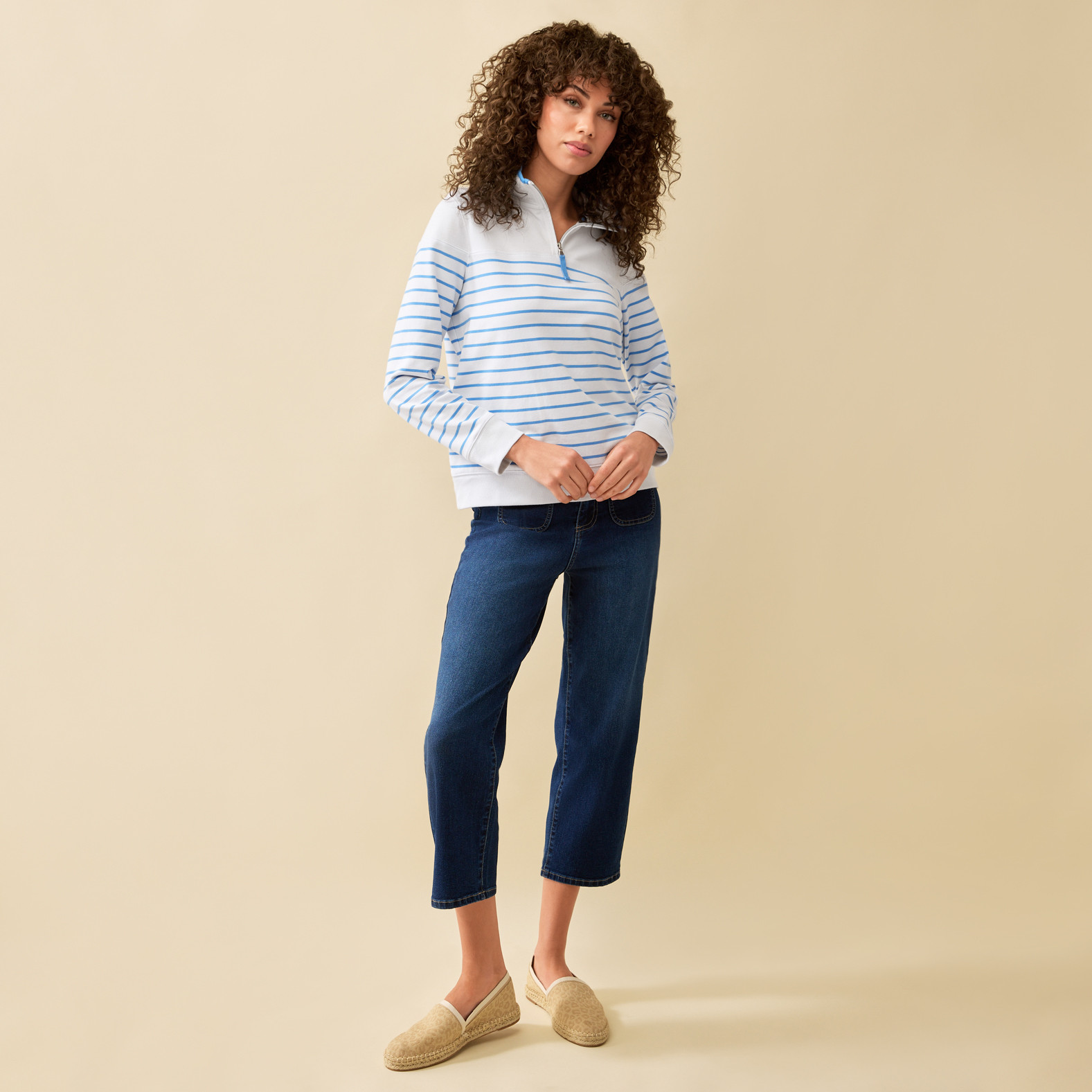 Striped Quarter Zip Sweater Full Body