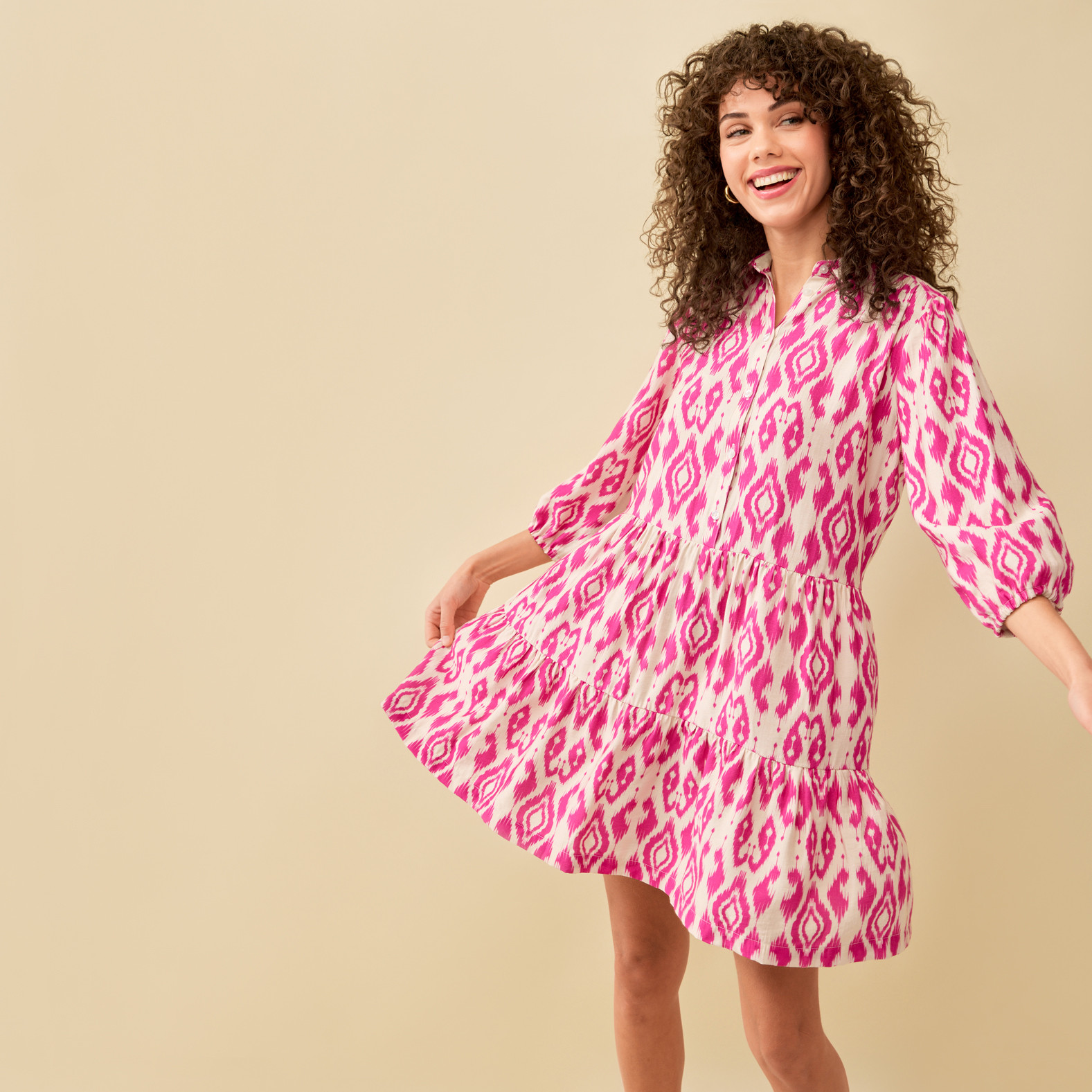 Tiered Shirt Dress Half Body Side View