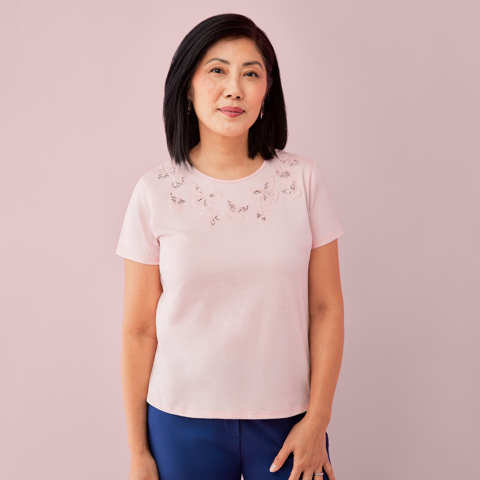 Petite - Embroidered Butterfly Top