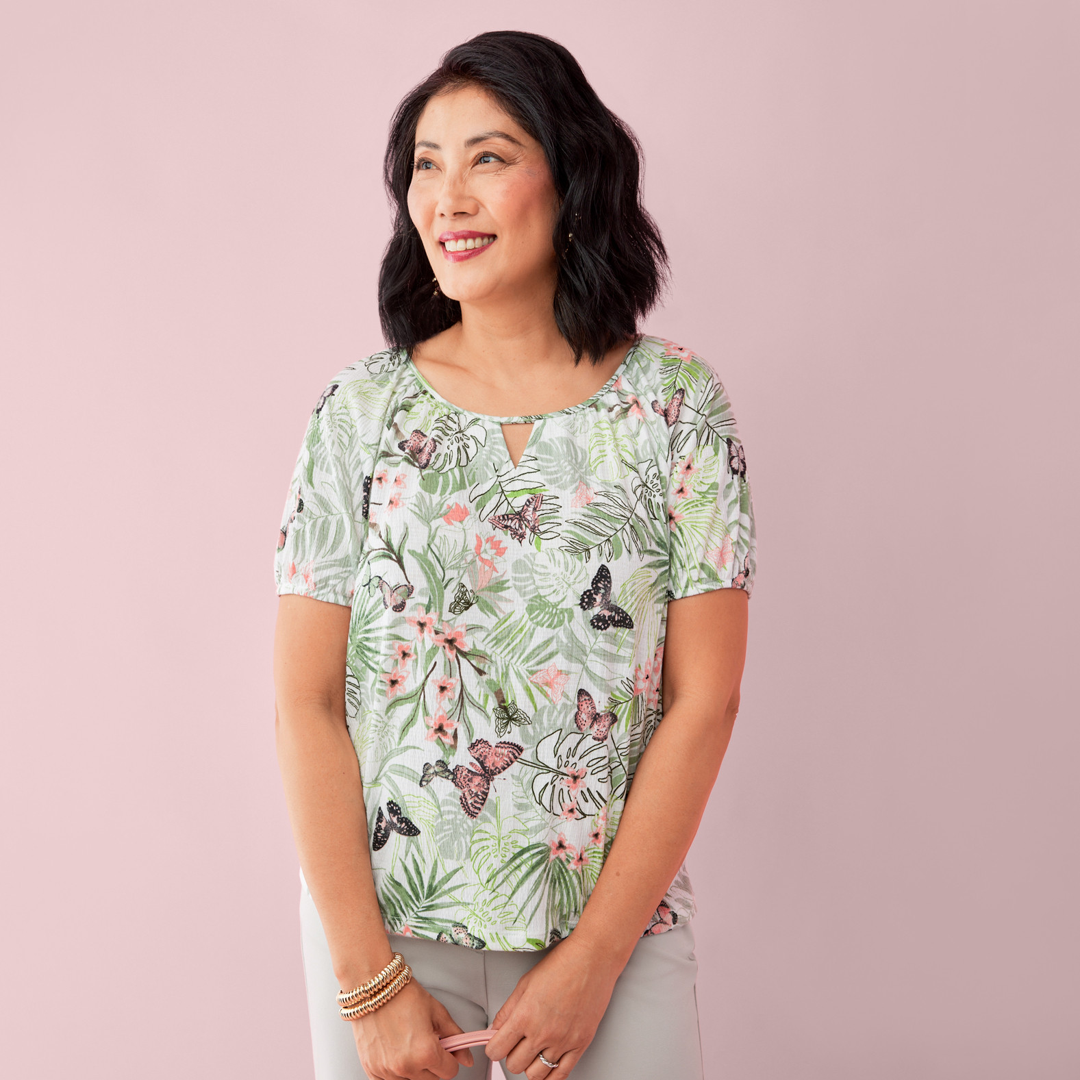 Petite - Garden Print Short Sleeve Top
