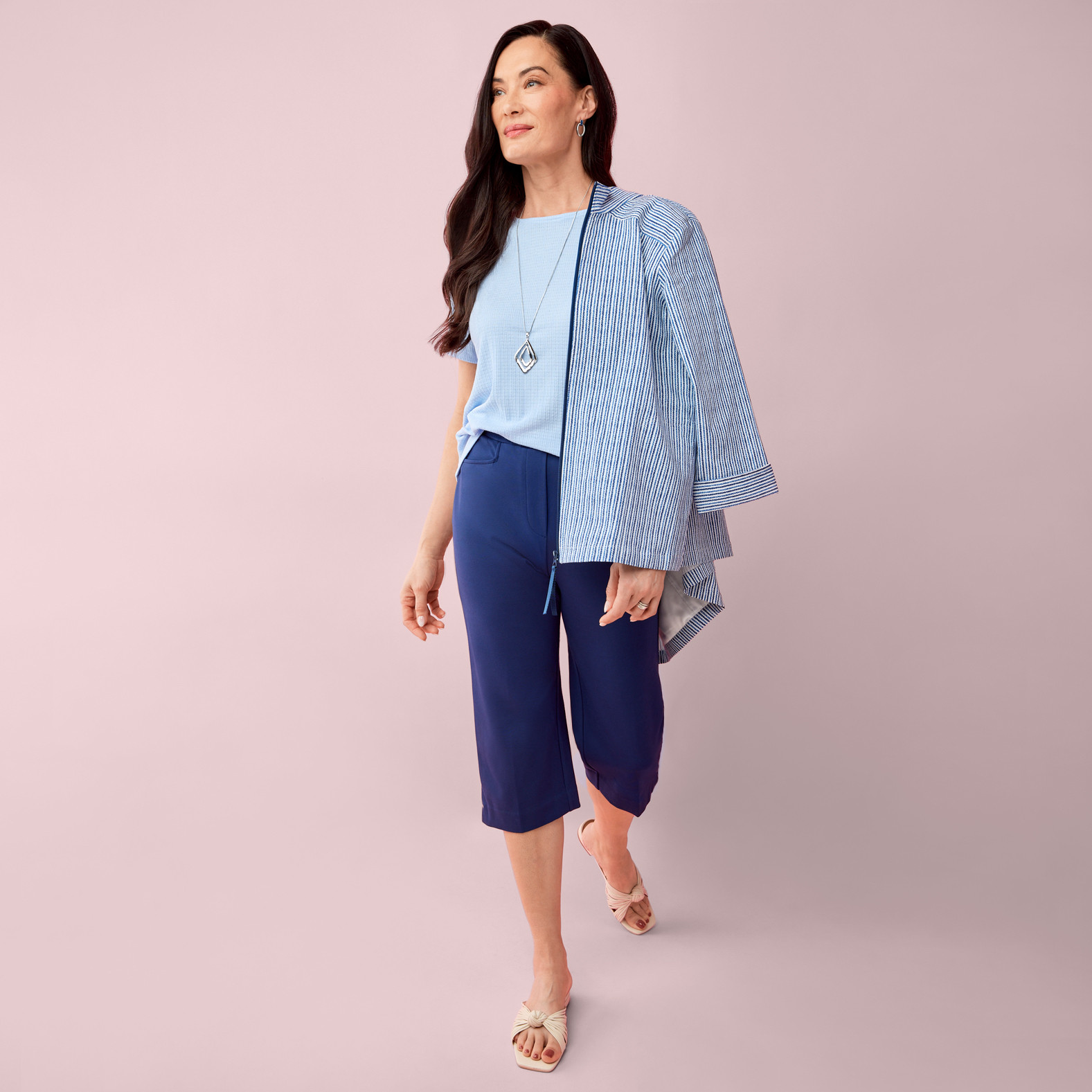 Petite - Pointelle Knit Tee Full Body - Blue Horizon