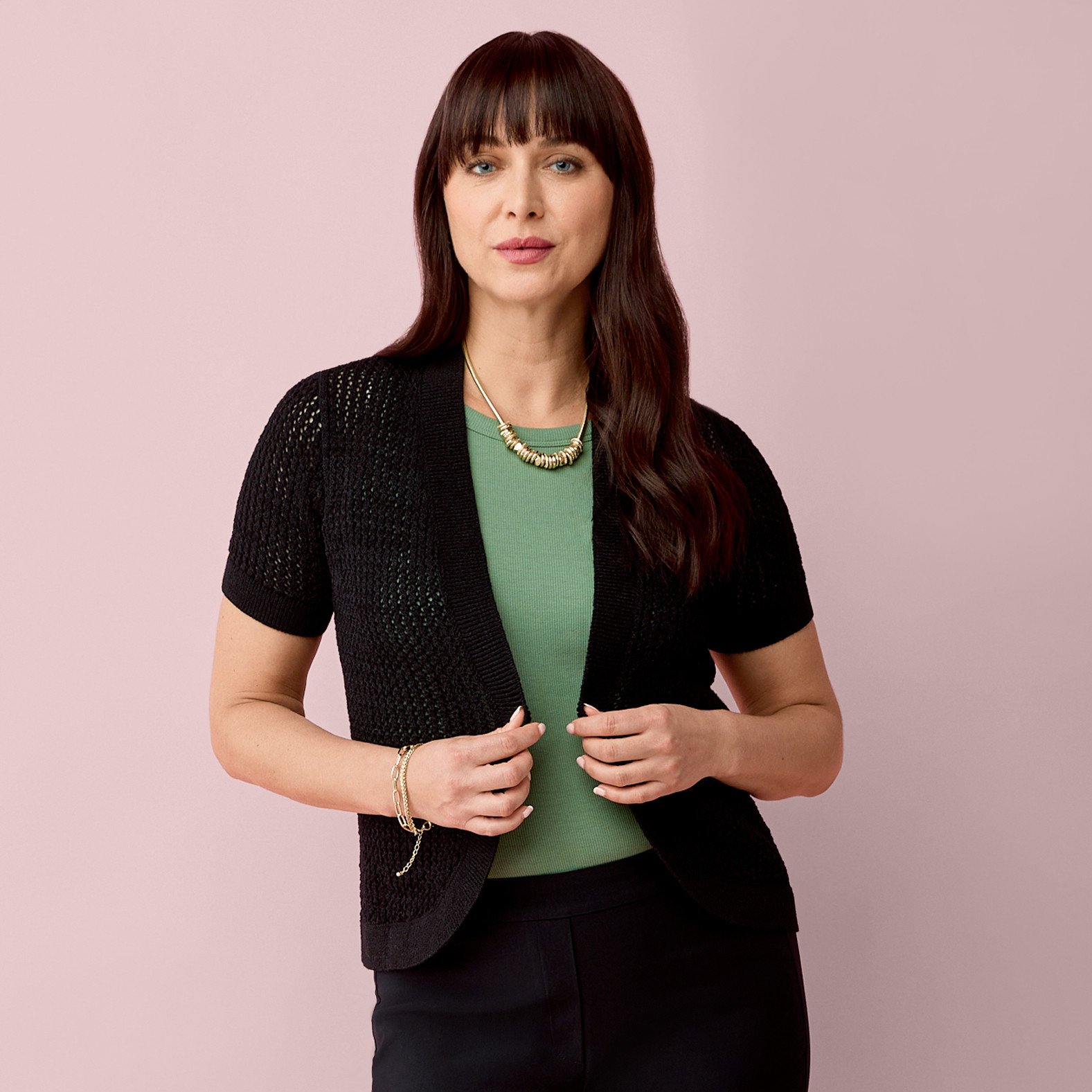 Petite - Pointelle Short Sleeve Cardigan